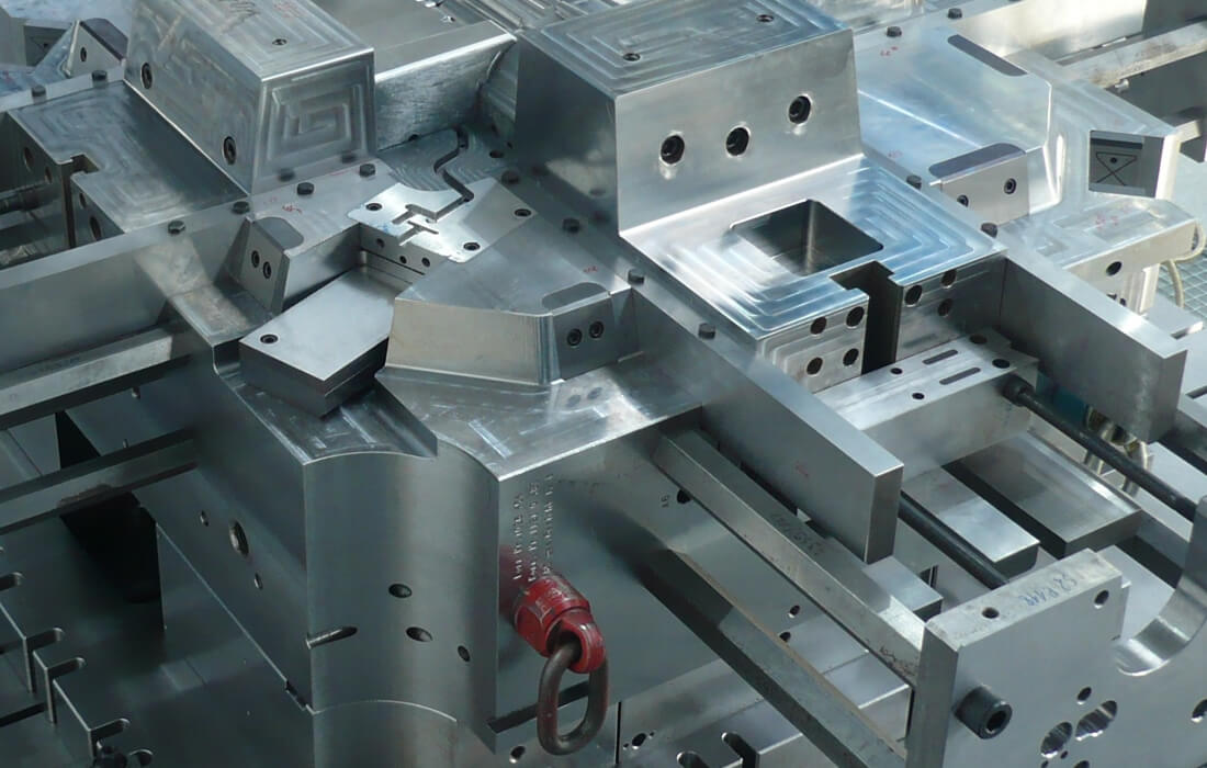 Detailaufnahme einer Druckgussform, zur Verarbeitung von Materialien die viel Kraft bei der Umformung erfordern.