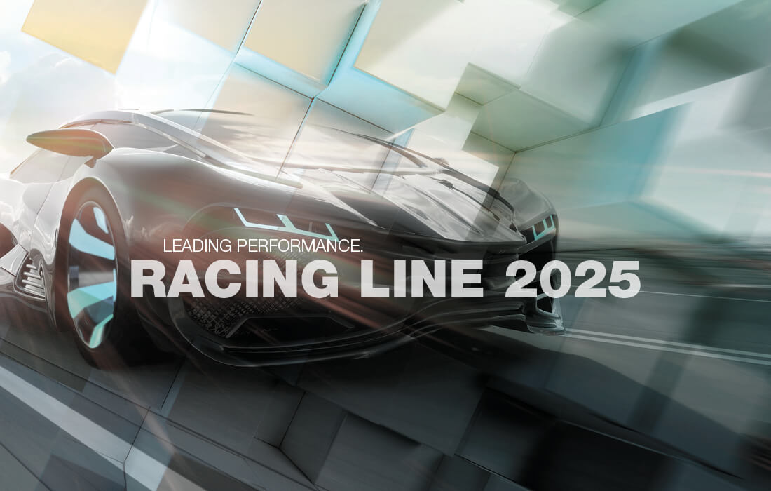 Bild von einem Auto mit dem Schriftzug "Leading Performance Racing Line 2025".